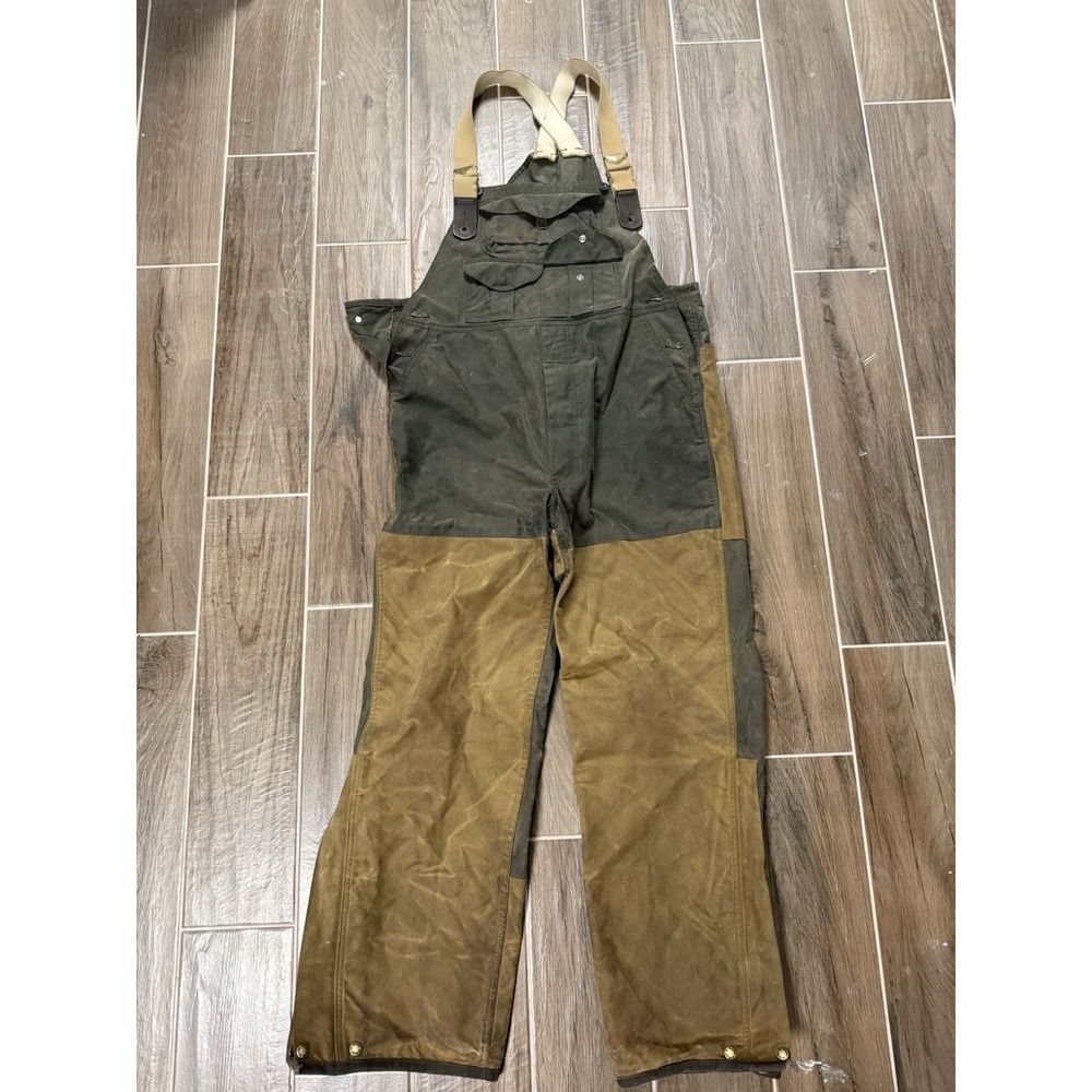 Filson Double Hunting Bib Overalls Mens 38x32 Tin Cloth Waxed Made USA 428
